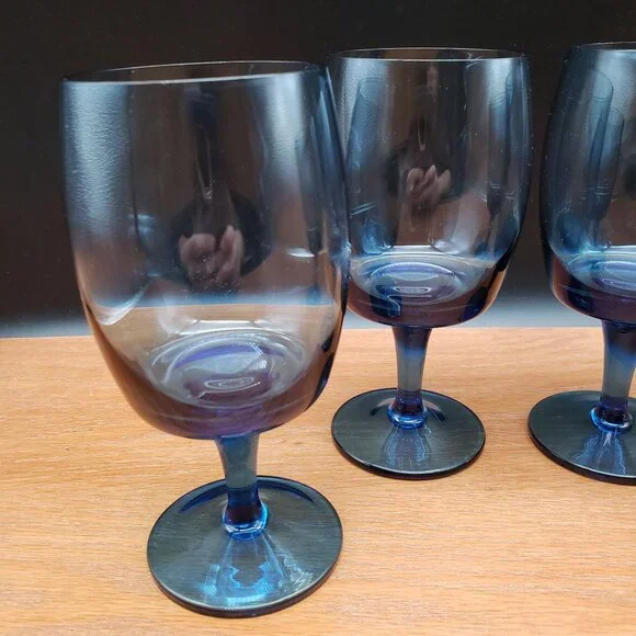 Gorham Accent II Blue Iced Tea Goblets Set of 4 Stemmed Glasses 6.25” Vintage